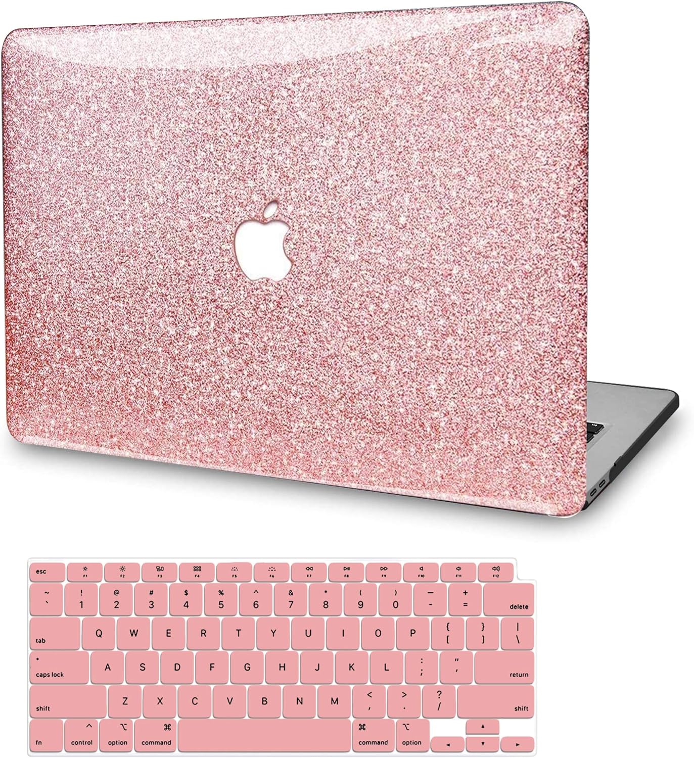 MacBook Pro 13 Inch Case 2019 2018 2017 2016 Release A2159 A1989 A1706 A1708, JGOO Glitter Sparkly Plastic Hard Shell Cover with Keyboard Cover for Apple Mac Pro 13 with/Without Touch Bar, Rose Gold