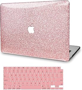 MacBook Pro 13 Inch Case 2019 2018 2017 2016 Release A2159 A1989 A1706 A1708, JGOO Glitter Sparkly Plastic Hard Shell Cover with Keyboard Cover for Apple Mac Pro 13 with/Without Touch Bar, Rose Gold