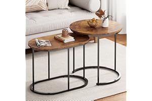 SogesHome Round Nesting Table Set of 2, Stacking Side Round Tables, Golden Color Nesting End Table with Marble Pattern for Living Room Balcony Office, Vintage Brown