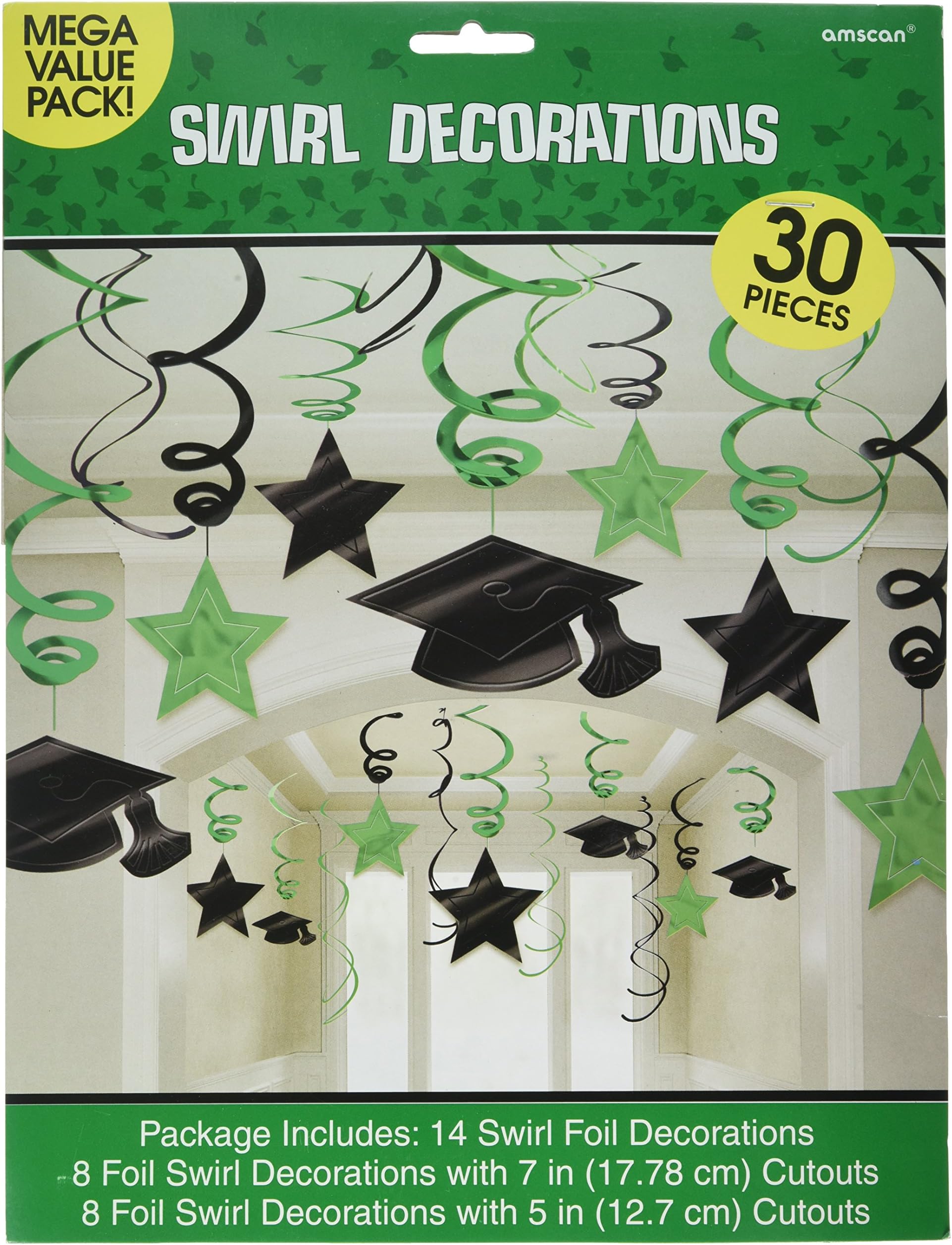 Amscan Hanging Foil Swirl Mega Value Pack Decoration, One Size, Green