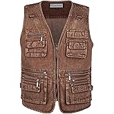 LUSI MADAM Men's Denim Multi-Pockets Leisure Work Fishing Outerwear Vest