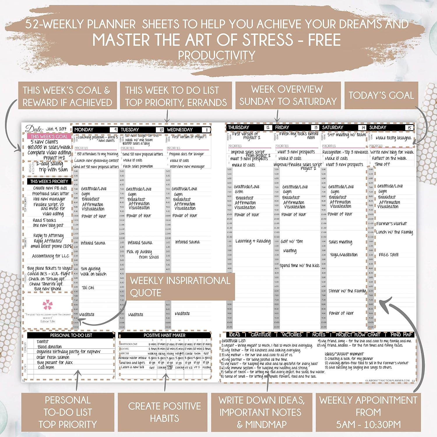 Freedom Mastery - Weekly & Monthly Planner, VANILLA ASTRO, B5 (Undated) 7.2" x 10.1" - Image 4
