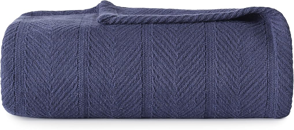 Amazon Com Eddie Bauer Eb Herringbone Cotton Blanket King Navy