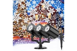 YAGOPAL Christmas Snowflake Projector Lights Outdoor 360°Rotating Brightness Three Head Projection Lights Decor Suitable for Christmas, Indoor and Outdoor Party Decorations