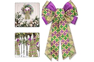 Habbiful Large Mardi Gras Bow for Wreath, Mardi Gras Wreath Bow Fat Tuesday Bow for Front Door Glitter Green Purple Stripes Bow New Orleans Tree Topper Bow for Mardi Gras Carnival Decoration