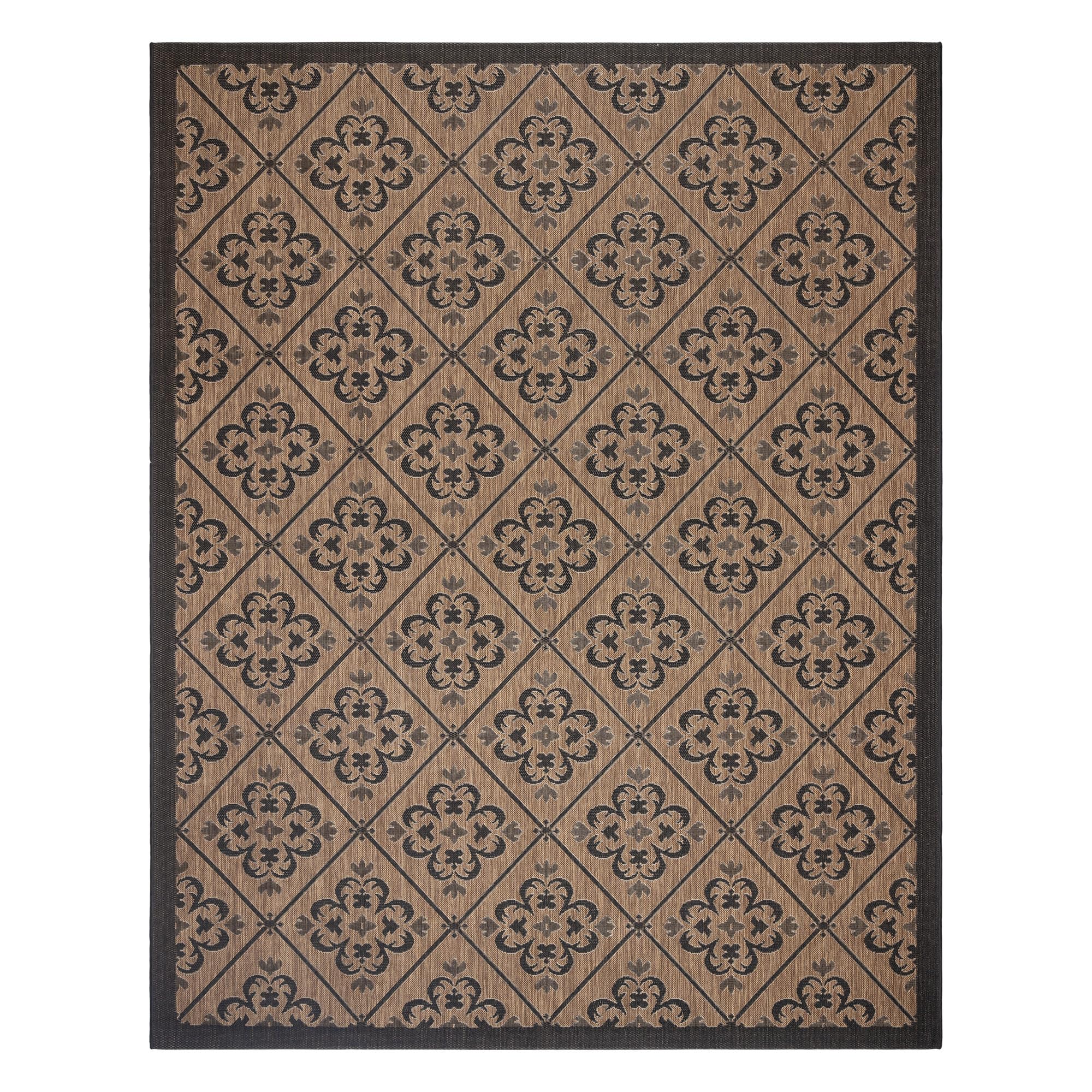 Gertmenian Indoor/Outdoor Flatweave Area Rug - 8x10 Large, Stain & UV Resistant, Ideal for Deck, Patio, Poolside, Mudroom - Bran Striped Havana, Black, 24869 Image