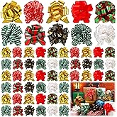 Tigeen 100 Pieces Christmas Wrap Pull Bows 5 Inch Gift Bows with Ribbon Wrapping Accessory Present Christmas Wrapping Bows for Holiday Baskets Box Decoration (Assorted Color)