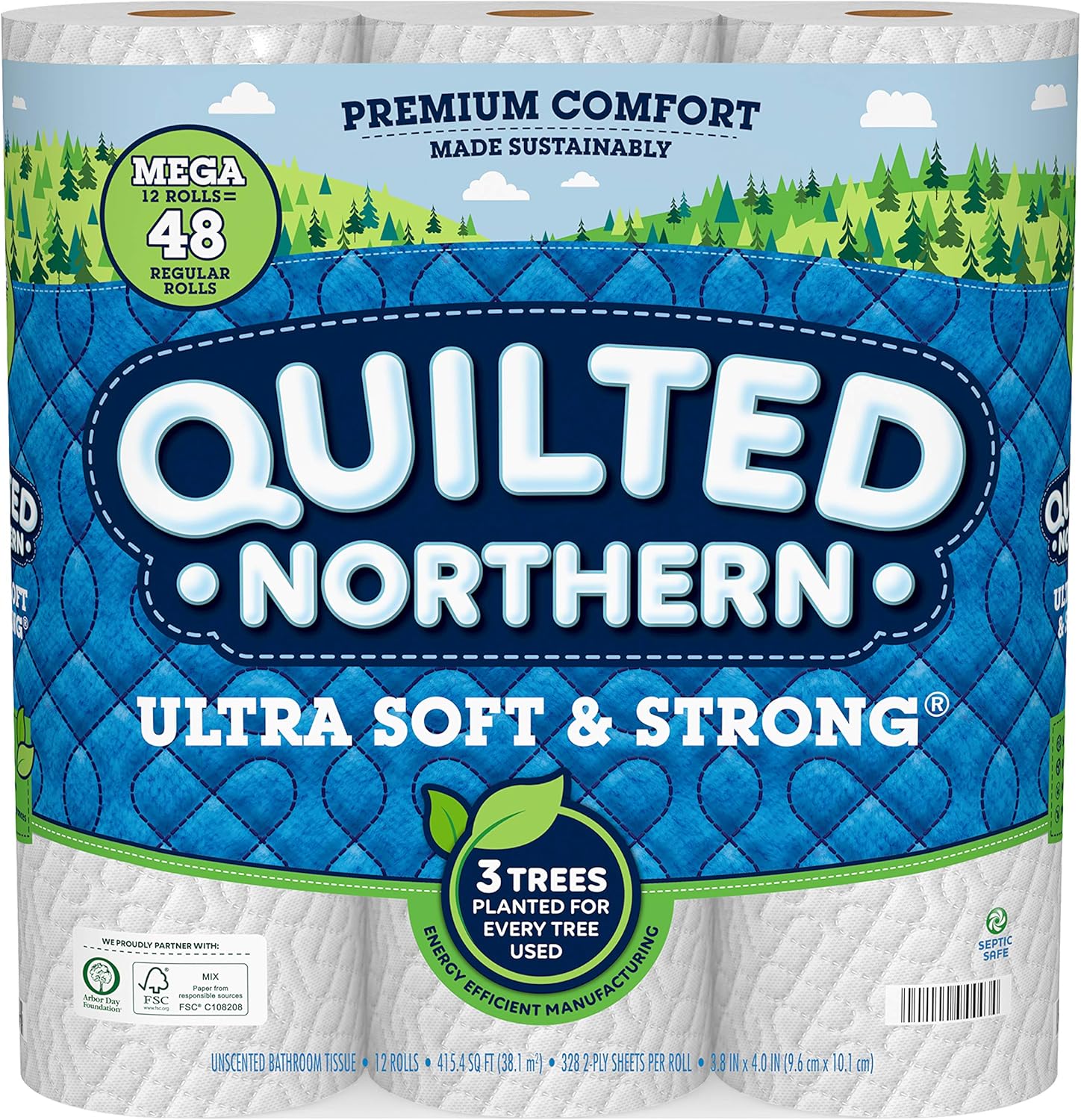 Quilted Northern Ultra Soft and Strong Toilet Paper, 12 Mega Rolls = 48 Regular Rolls, 328 2-Ply Sheets Per Roll: Health & Personal Care