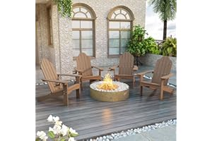 LUE BONA Adirondack Chairs Set of 4, Brown HDPS Adirondack Chairs with Cup Holder, 350lbs Modern Adirondack Chair Weather Resistant, Outdoor Patio Chair for Fire Pit, Patio, Law, Balcony, Backyard