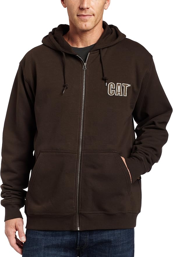 Caterpillar Mens Thermal Lined Full Zip Hooded Sweatshirt, Dark Earth