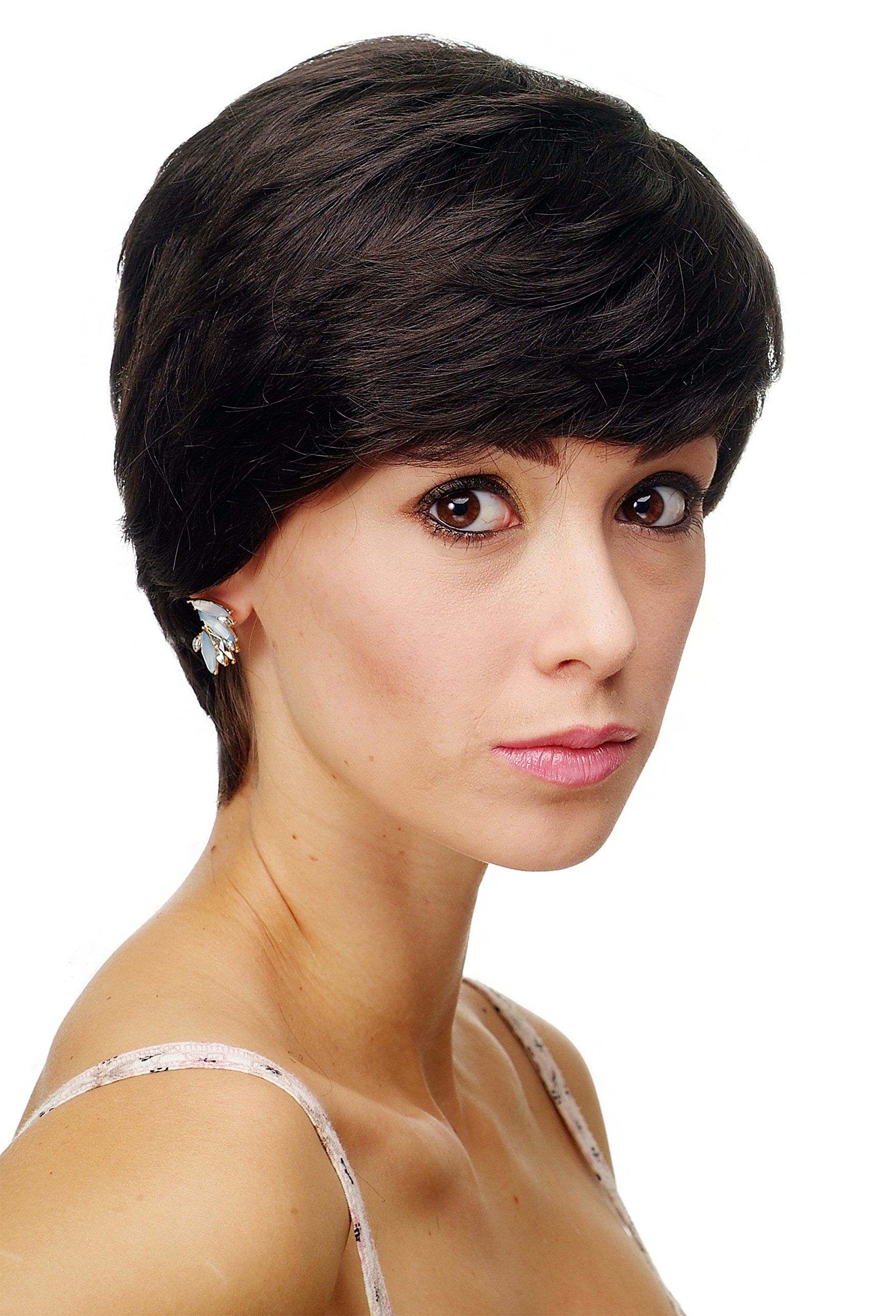 WIG ME UP - K7-01HH-4 Lady Quality Wig 100% Human hair exquiste classy style parting dark brown