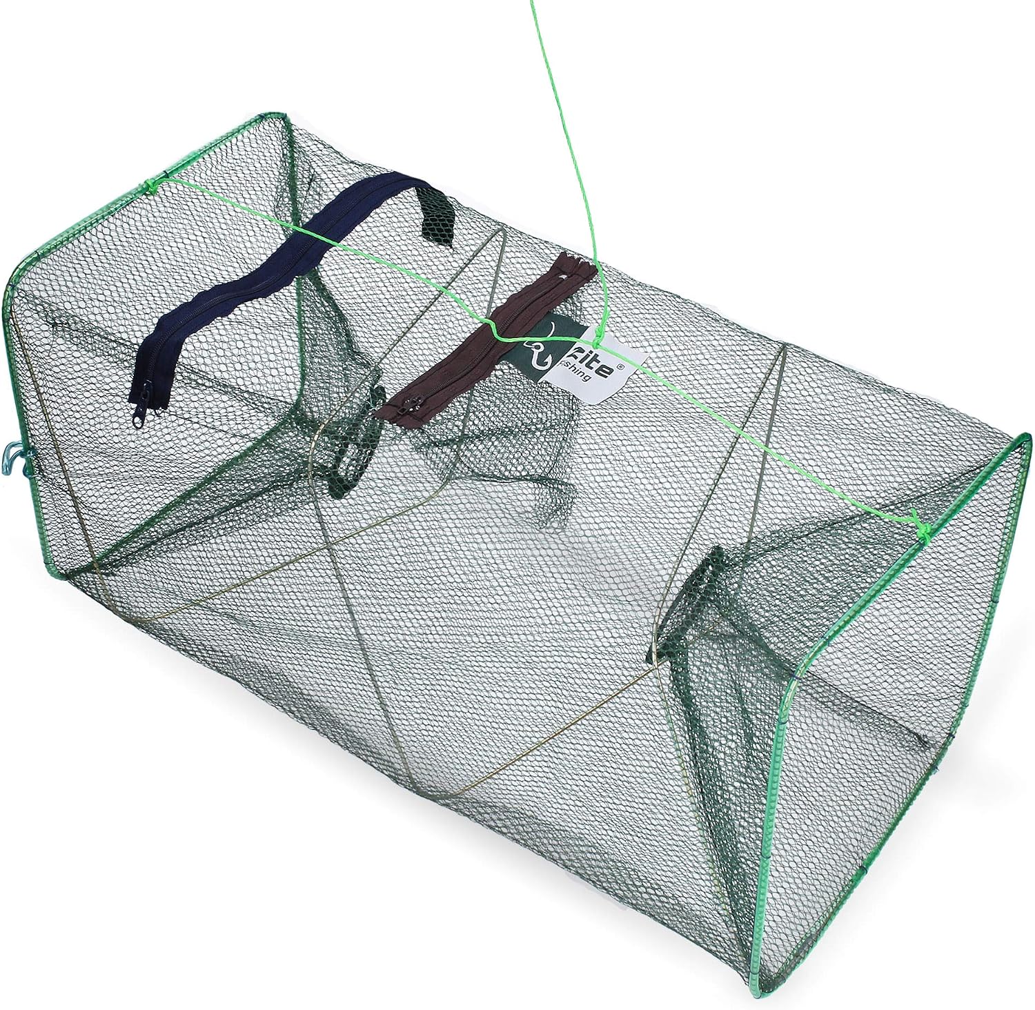 Zite Fishing Bait Fish Trap Fish Reuse Aalreuse Crab Trap Foldable with Food Bag - Square 55 x 25 cm, green