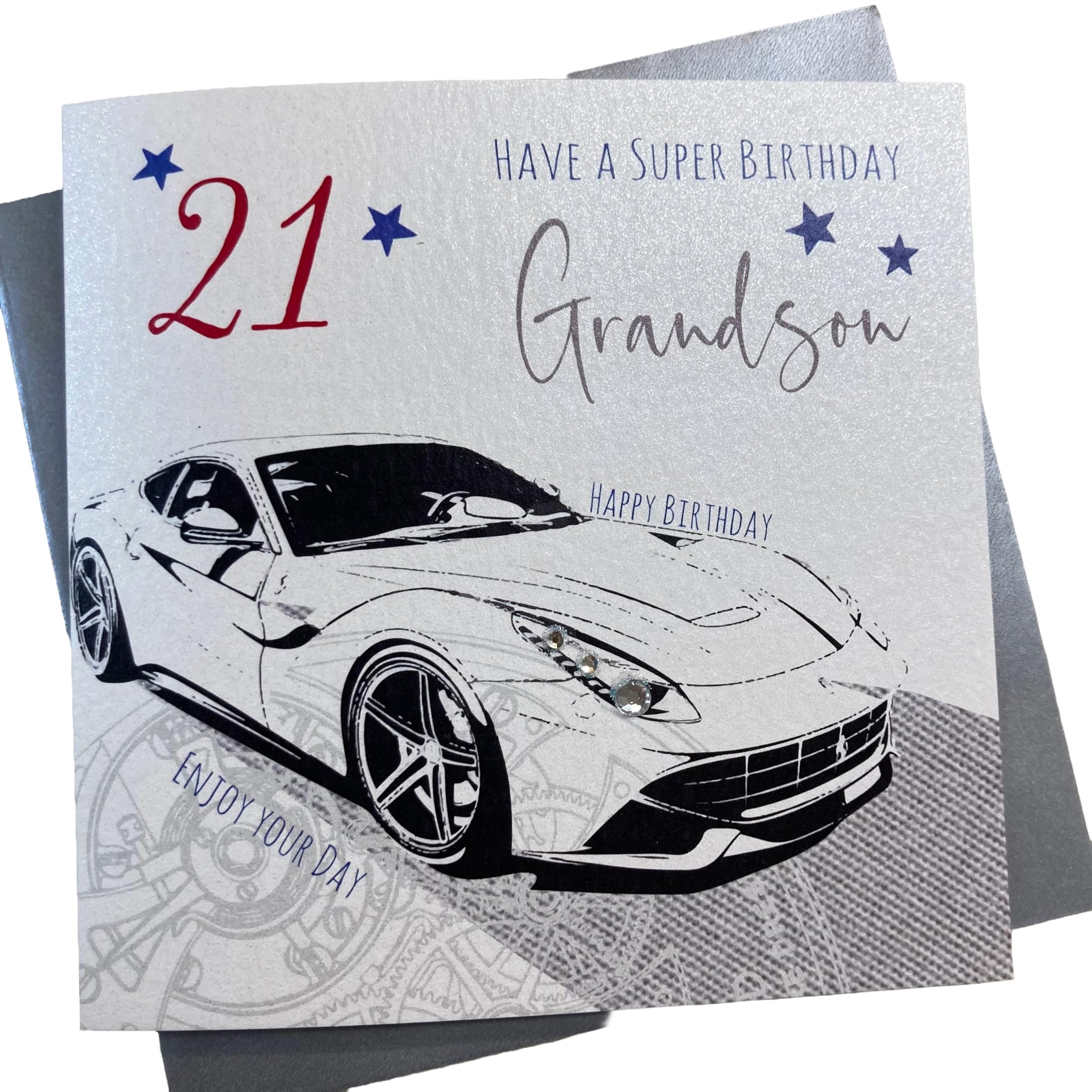White Cotton Cards"Grandson 21 Have A Super Birthday" Handmade 21st Birthday Card, LLR21-GS,black|grey|green, 16 x16cm