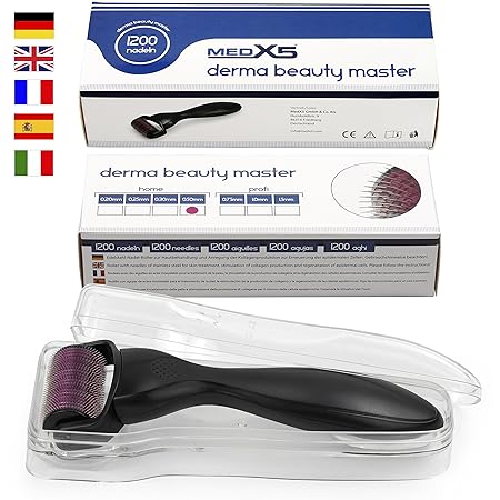 MedX5 (Upgrade 2019) 0,5mm Dermaroller, Medizinprodukt Klasse I mit CE-Kennzeichnung, 1200 Nadeln aus Edelstahl, Derma Roller