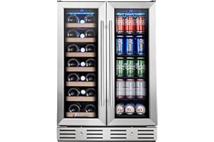 KALAMERA 24 Inch Wine and Beverage Fridge, Wine Refrigerator Dual Zone Hold 20 Bottles and 78 Cans,Built-In or Freestanding Digital Touch Control