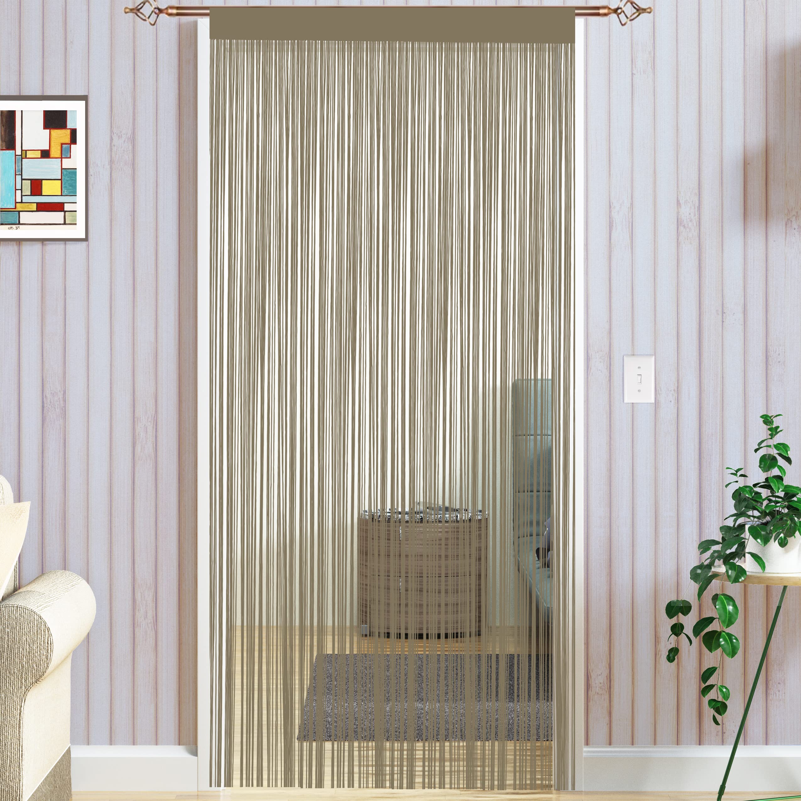 Taiyuhomes String Door Curtains Fly Screen Curtain For Window Decorations Living Room Doorways Crystal Plain Tassel (Ecru, 90x200cm) — image 1