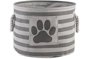 Bone Dry Pet Storage Collection Striped Paw Patch Bin, Small Round, Grayz, Medium Breeds