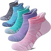 DOSKONI Ankle Socks for Women Running Athletic Thick Cushioned Wicking Low Cut Compression No Show Tab Socks 5 Pairs