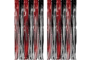 Black Red Party Streamers Backdrop - GREATRIL Foil Fringe Tinsel for Stranger/Friday Party/Halloween Party Decorations - 3.2ft X 8.2ft - 2 Packs