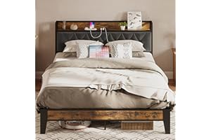 ANCTOR Full Size Bed Frame, Storage Headboard with Outlets, Easy to Install, Sturdy and Stable, No Noise, No Box Springs Needed - Perfect for a Good Night's Sleep
