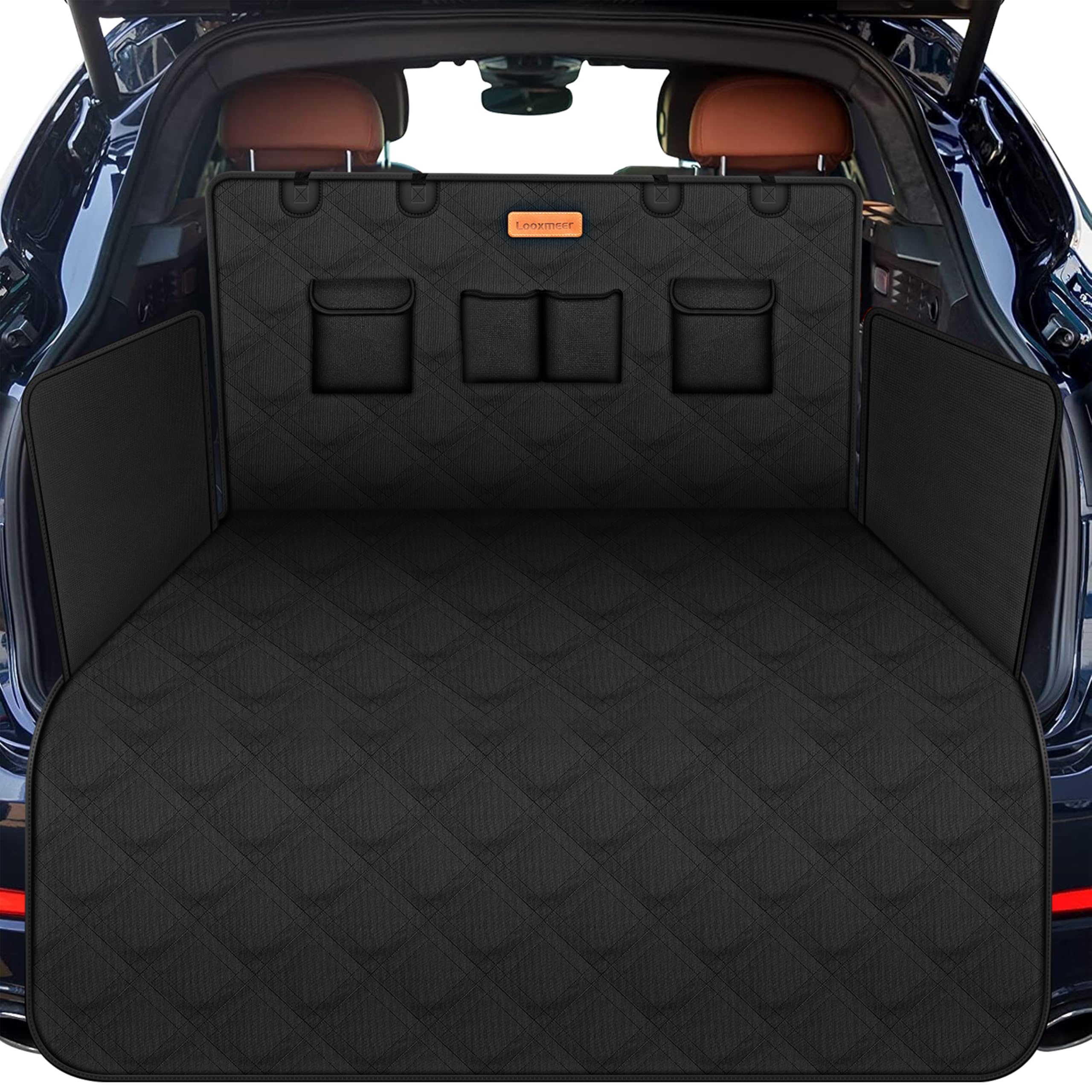 Car Boot Protector for Dogs, Universal Car Boot Liner Cover with Bumper and Side Protection, Waterproof Nonslip Multi-Layer Dog Blanket for Van SUV, Black