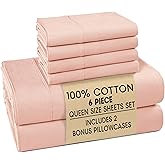 Casa Platino 100% Cotton Queen Size Sheets Set – 6 Piece Crisp Percale Queen Size Cooling Sheets, Lightweight for Summer, with 15" Deep Pocket Fitted Sheet Nightly Comfort & Airy Sleep – Veiled Rose