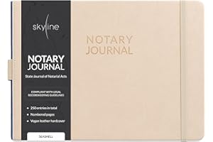 Skyline Notary Journal – Official Notary Public Record Book with Numbered Pages – Log Book for Notarial Acts & Records – Notary Supplies – 250 Entries, Hardcover, 10x7″ (Seashell)