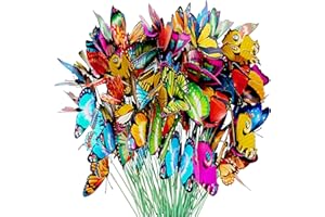 Antallcky 100pcs Butterfly Stakes Outdoor Yard Planter Flower Pot Bed Garden Decor Butterflies Christmas Decorations,Butterflies on Metal Wire Plant Stake,Fairy Garden Accessories Gardening Gifts