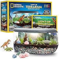 National Geographic Light Up Terrarium Kit for Kids - Build a Dinosaur Habitat with Real Plants & Gemstones, Science Kit, Din