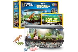 National Geographic Light Up Terrarium Kit for Kids - Build a Dinosaur Habitat with Real Plants & Gemstones, Science Kit, Din