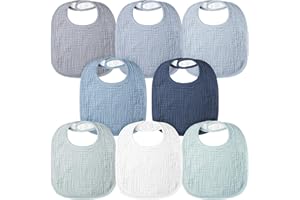 Bearmoss Muslin Baby Drooling Bibs 8 Pack, 100% Cotton Square Adjustable Bandana Bibs Gift for Baby Girls Boys Teething Drool