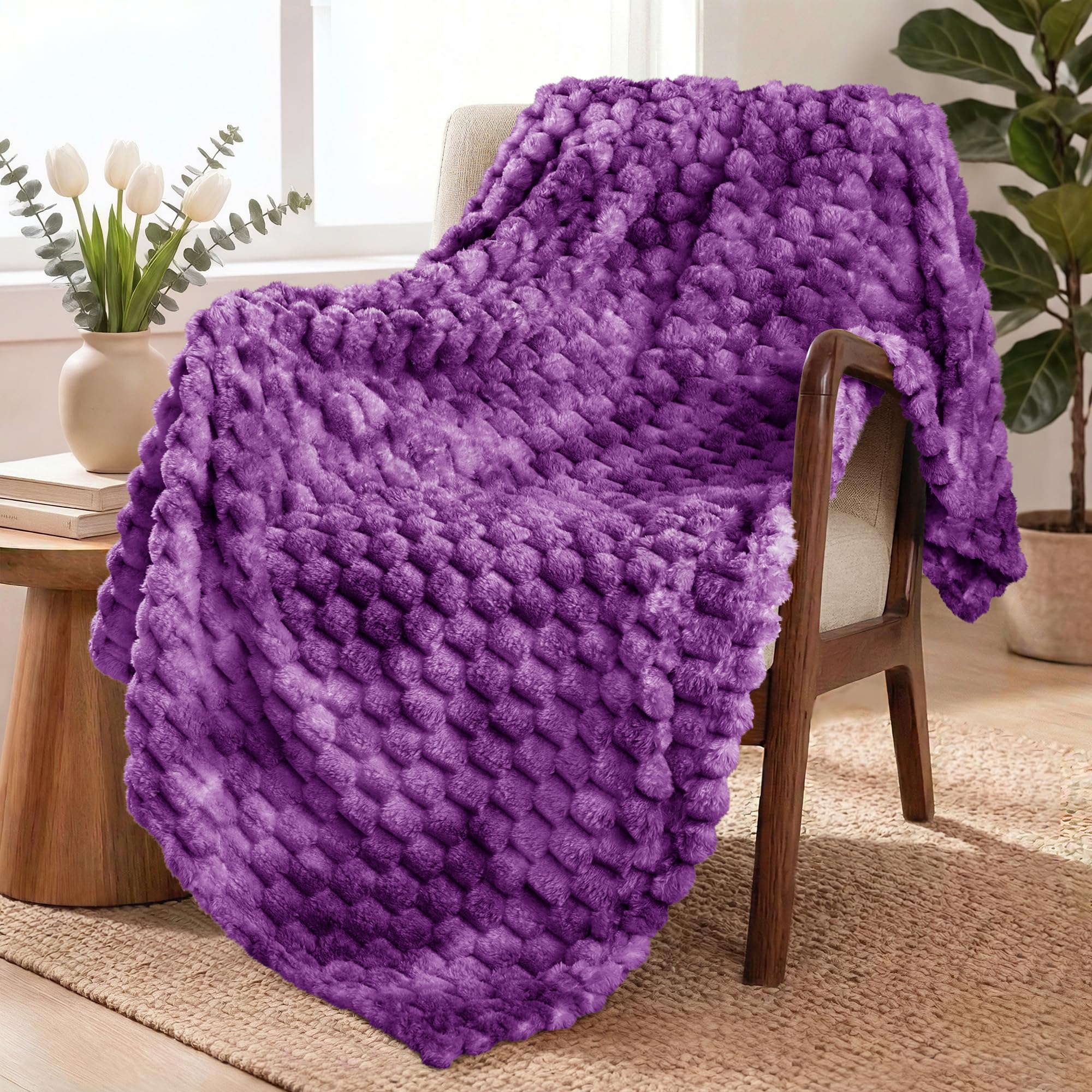 Exclusivo Mezcla Fleece Throw Blanket for Couch, Extra Large Fuzzy Tie-dye Purple Bed Blankets, Soft Cozy Plush Sofa Throws for All Seasons, 127x178 CM
