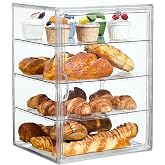 Bread Box for Kitchen Countertop, 4 Layers Pastry Display Case, 1 Pack | Easy Assembly, Adjustable Shelves, Magnetic Door, Clear View, Stable Design, Bakery Display, 15.5 x 11.4 x 9.8 Inch