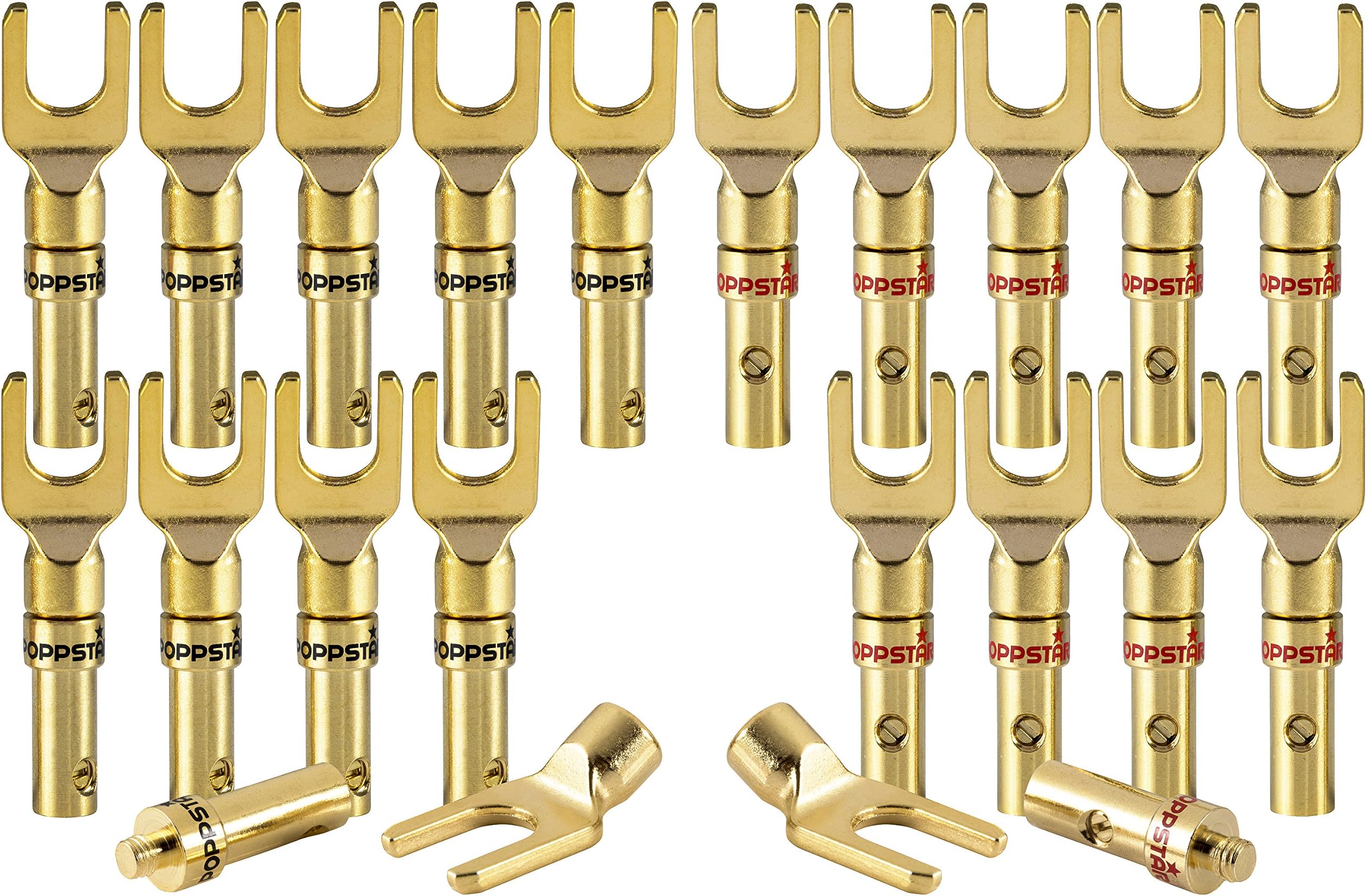 Poppstar 20x Cable Lugs, Fork Plug for electrical connection with speaker cables, up to 4mm², 24k gold-plated