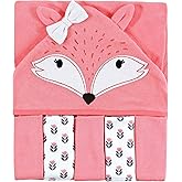 Hudson Baby Unisex Baby Hooded Towel and Five Washcloths, Girl Fox, One Size