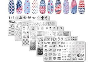 XEAOHESY 6pcs 4th of July Nail Stamping Plates for Nails Independence Day Nail Stamping Kit Patriotic American Flag Stars Statue of Liberty Image Plates Nail Stamper Plates for Women Nail Art