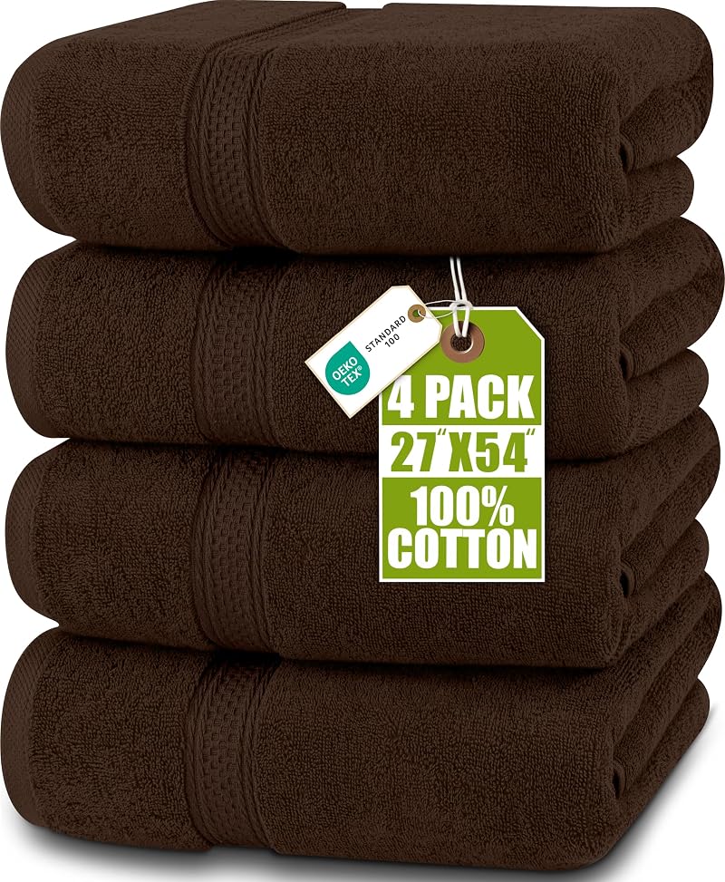 Utopia Towels 4 Piece Bath Towel Set 69x137 cm 100% Ring Spun Cotton Brown
