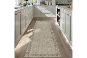 PureCozy Runner Rug 2x6 Gray Hallway Washable Kitchen Vintage Carpet Non Slip Long Indoor Bedroom Retro Traditional Beige Acc