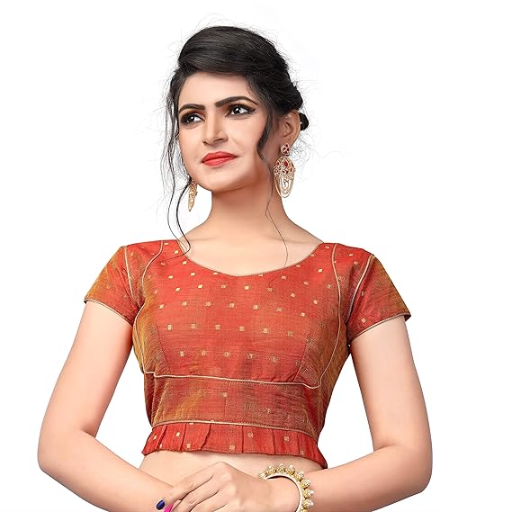 Women's Embroidered Malbari Silk Blouse With Round Neck