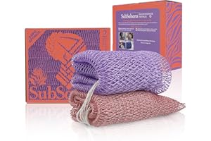 SubSahara Authentic African Net Sponge - 2 Pieces Exfoliating Scrubber for All Skin Types, Bath Sponge for Face & Body, Travel Portable, Durable, Gentle Exfoliation (Blush Pink & Lavender Purple)
