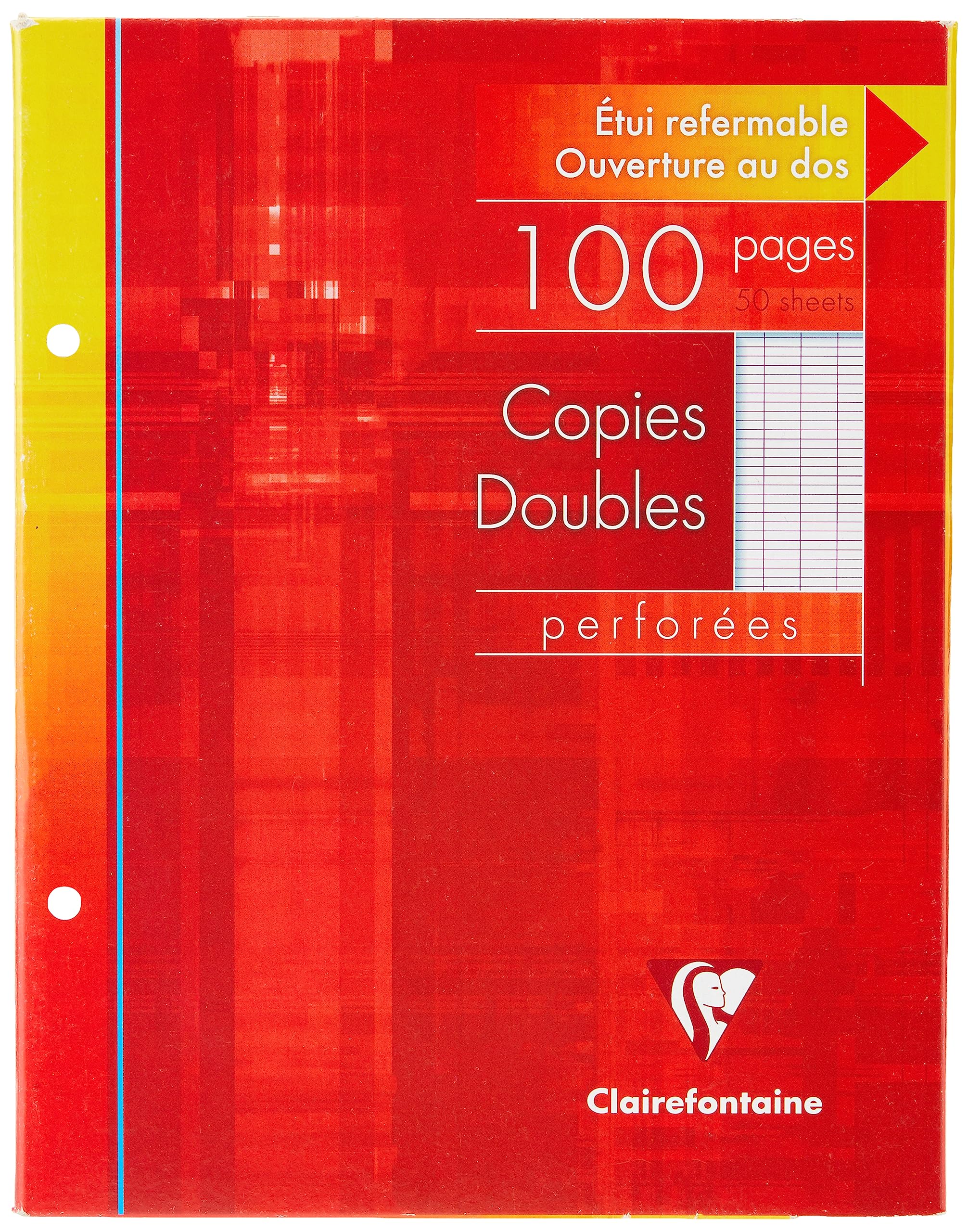 Clairefontaine 4421C - One Double Perforated Sheets Case - Dimensions: 17 cm x 22 cm - 100 Seyes Ruled Pages - 90 g White Vellum Paper - Reusable Case