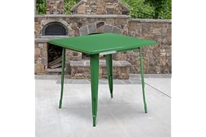 EMMA + OLIVER Commercial Grade 31.5" Square Green Metal Indoor-Outdoor Table