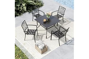 MFSTUDIO Outdoor Table and Chairs for 4, Outdoor Dining Set with Umbrella Hole, Metal Patio Furniture Set for Deck/Backyard/Poolside/Garden