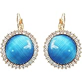 Navachi 18k Gold Plated Crystal Yellow Created-opall Round Az1009h Leverback Hoop Earrings