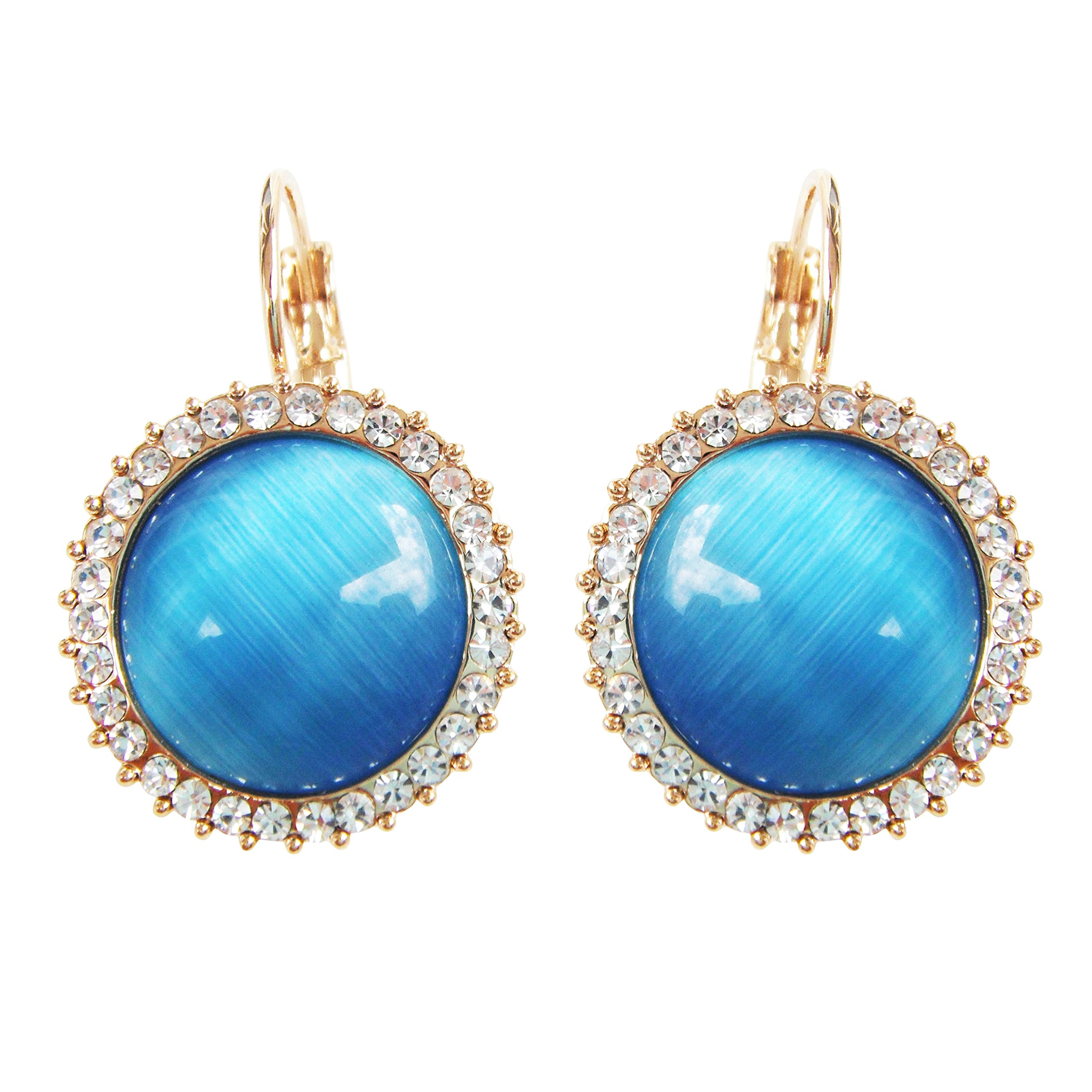 Navachi 18k Gold Plated Circle Blue Opal Crystal Hoop Az1006e Leverback Earrings