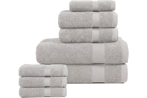 BolBom*S 8 Piece Towel Set Ultra Soft 100% Pure Cotton, 2 Large Bath Towels 28x56,2Hand Towels for Bathroom16x26, 4 Wash Cloths12x12, Bath Towels Ideal for Everyday Use,Hotel & Spa-Cool Grey
