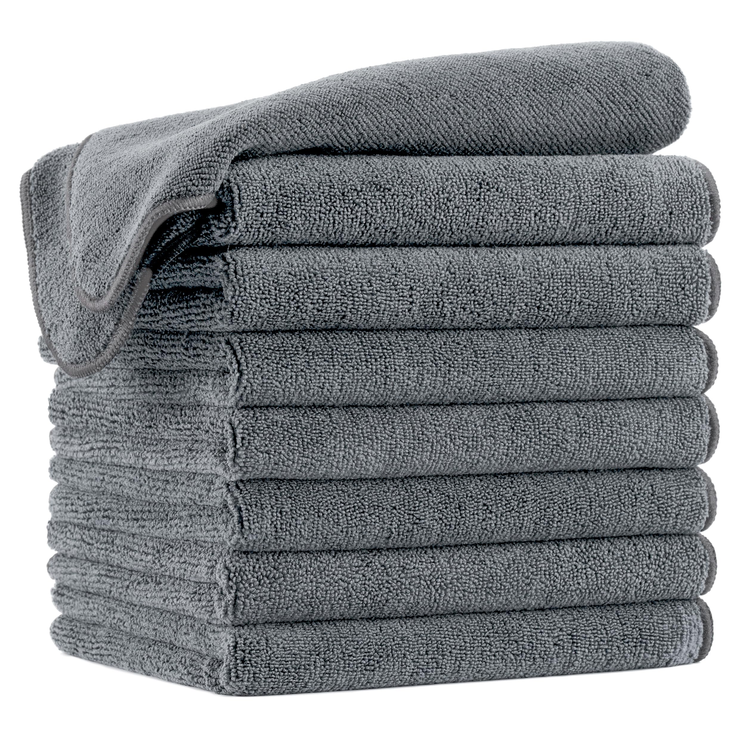 POLYTE Professional Quick Dry Lint Free Microfibre Hair Drying Salon Towel, 8 Pack (40x73 cm, Dark Grey)