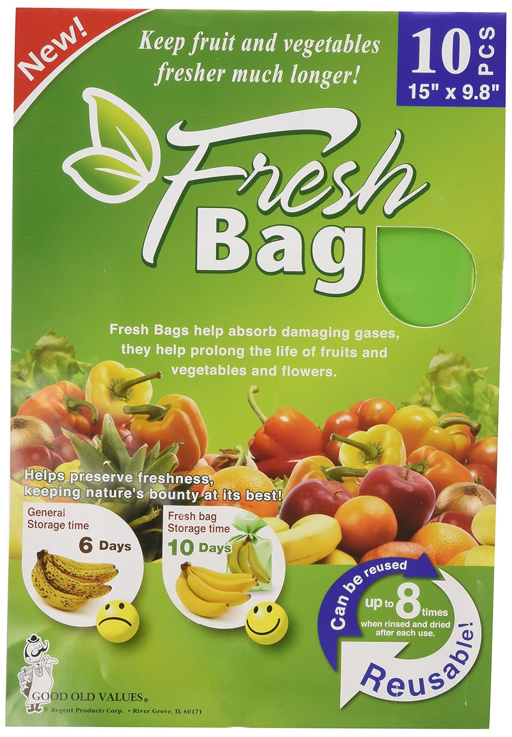 Reusable Green Fresh Bags 15" x 9.8" Prolong Fruits, Vegetable