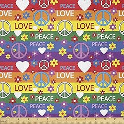 Ambesonne Groovy Fabric by The Yard, Heart Peace