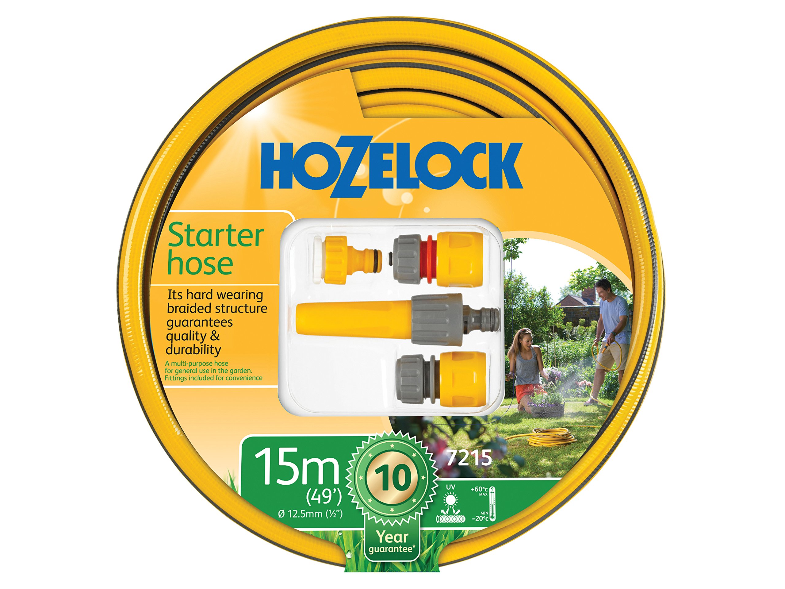 HOZELOCK - Starter Hose Kit ø 12.5mm (1/2") 15m : Versatile, UV-resistant Garden Hose, Includes Fittings and Nozzle: Ready to Use [7215P9000]